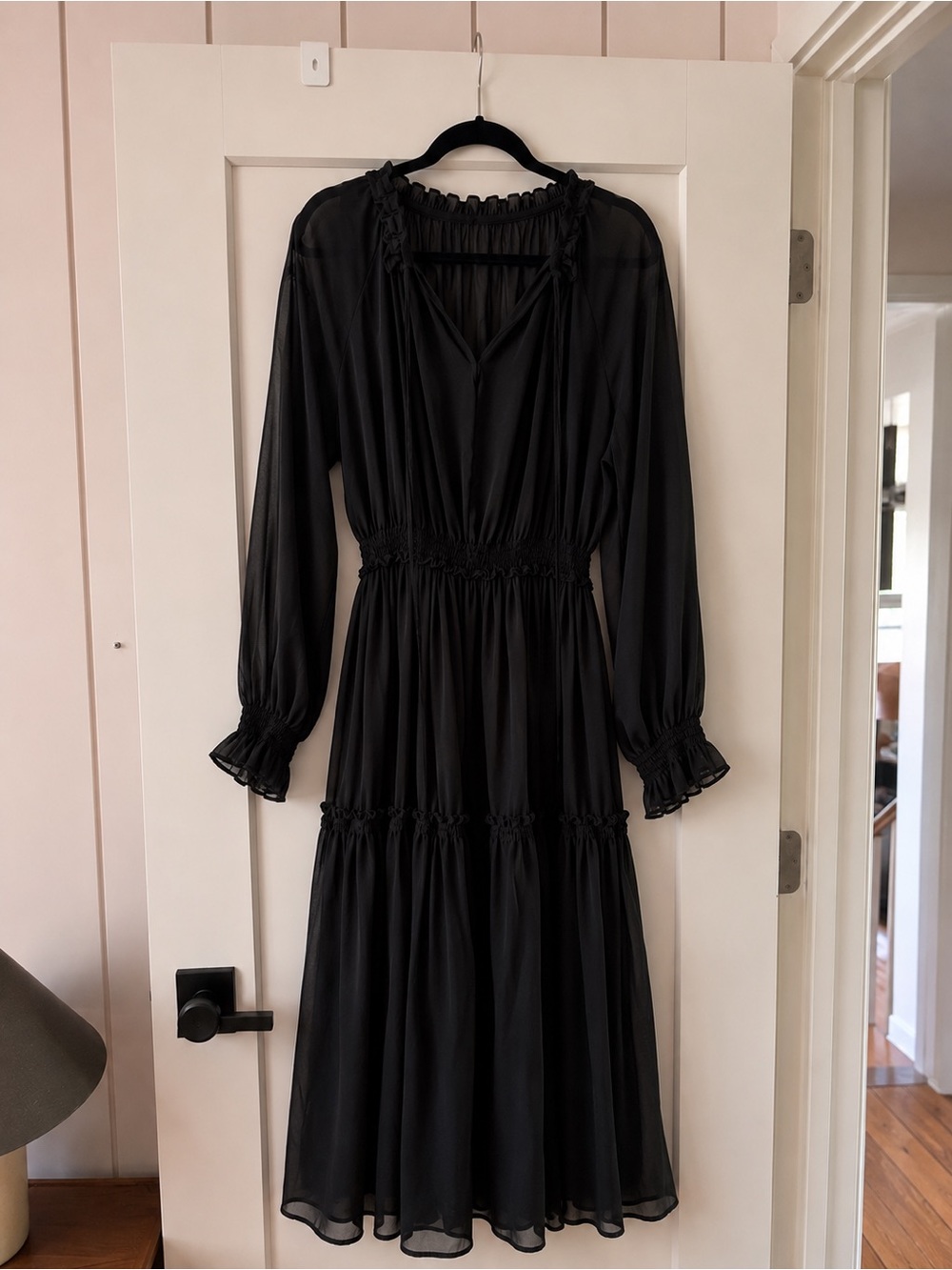 Black Long Sleeve Tiered Maxi Dress - Classic Women's Evening Dress